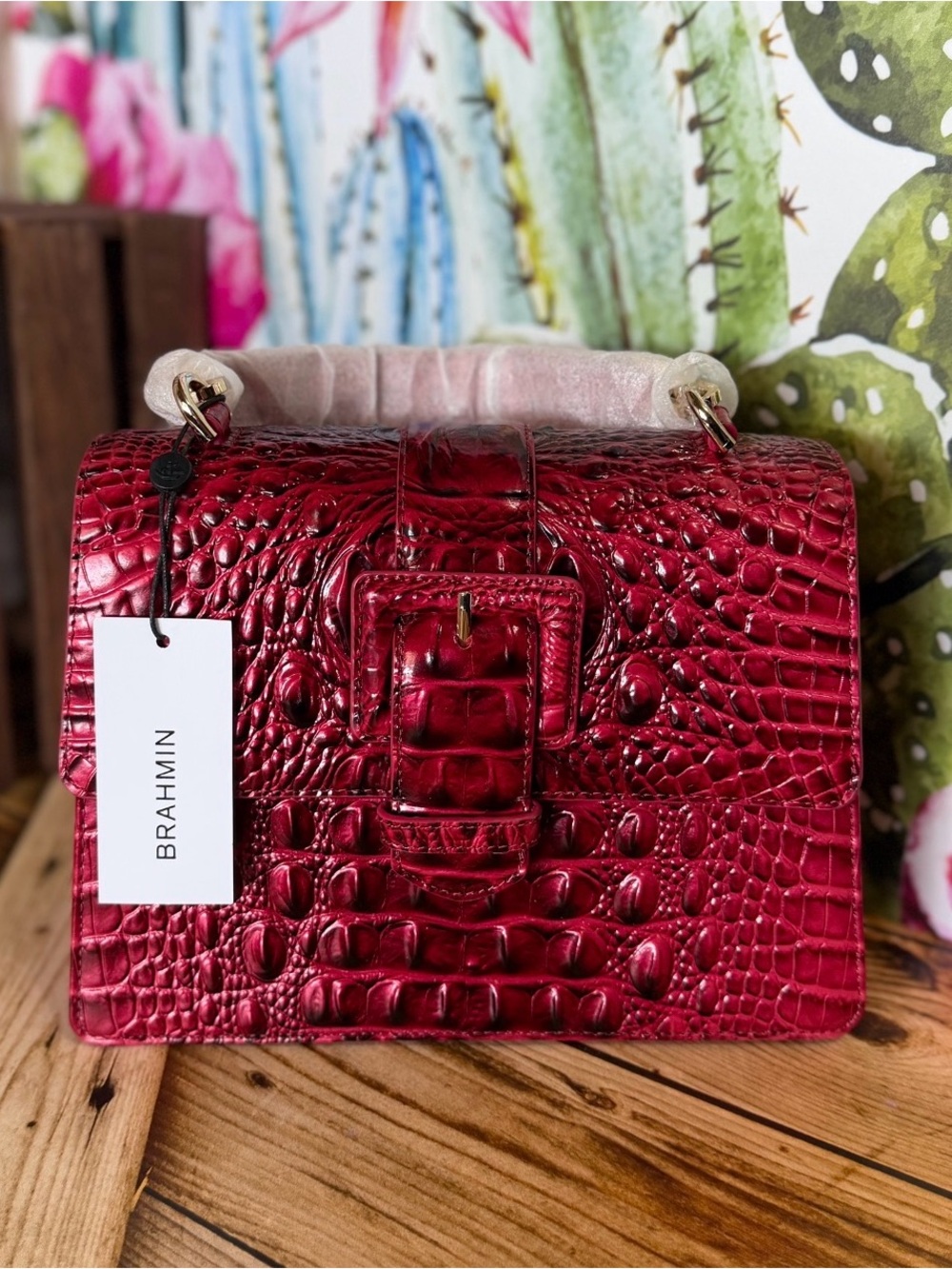 WRAPPED STRAPS Brahmin Small Hallie Merlot Ombre Melbourne NWT Red leather bag